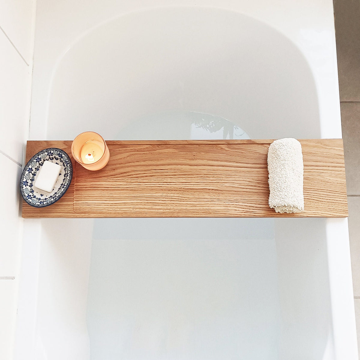 elegante Badewannenablage | 70 - 100 cm | Badewannenablage Eiche massiv | Badewannenablage Holz | Badebrett | Badewannenablage aus Eiche