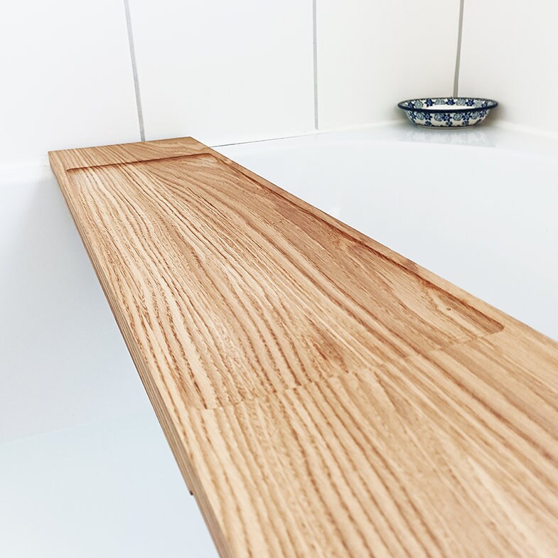 elegante Badewannenablage | 70 - 100 cm | Badewannenablage Eiche massiv | Badewannenablage Holz | Badebrett | Badewannenablage aus Eiche