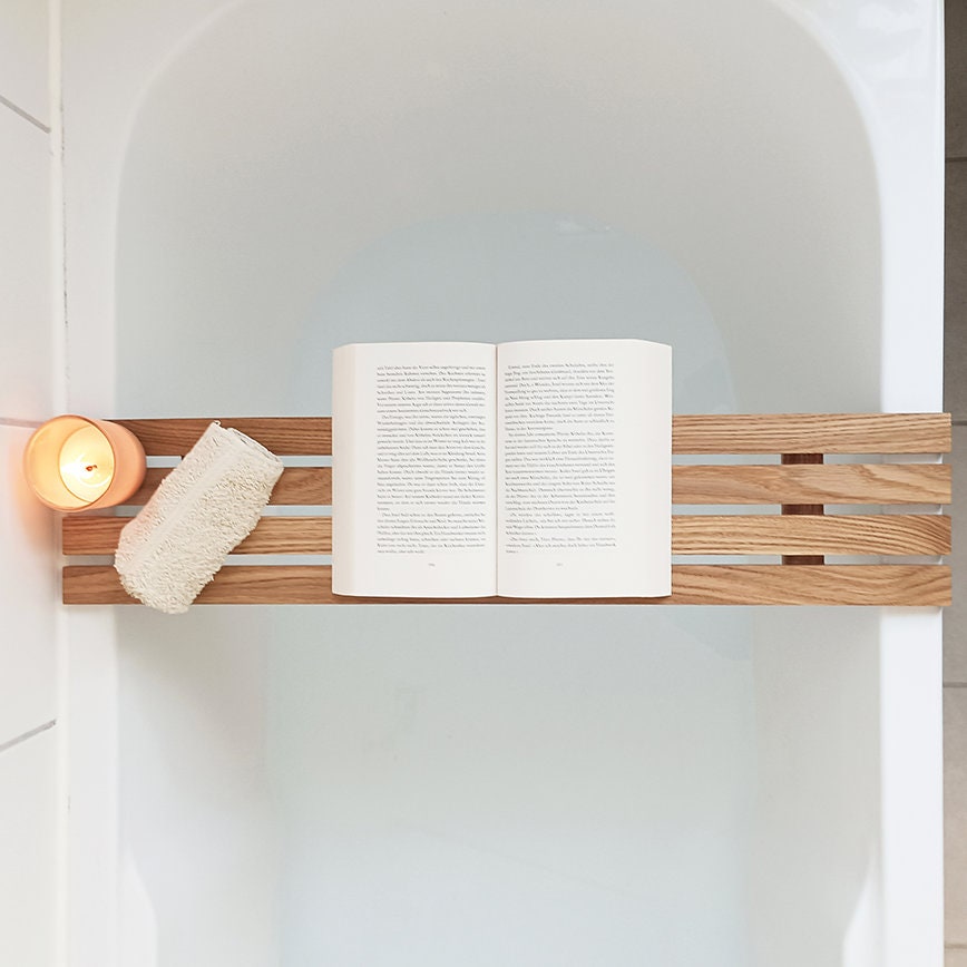 minimalistische Badewannenablage | 70 - 100 cm | Badewannenablage Eiche, massiv | Badebrett | Badewannenablage Holz