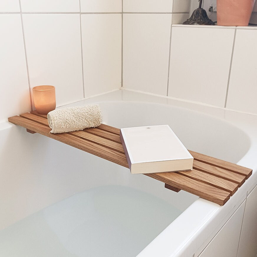 minimalistische Badewannenablage | 70 - 100 cm | Badewannenablage Eiche, massiv | Badebrett | Badewannenablage Holz
