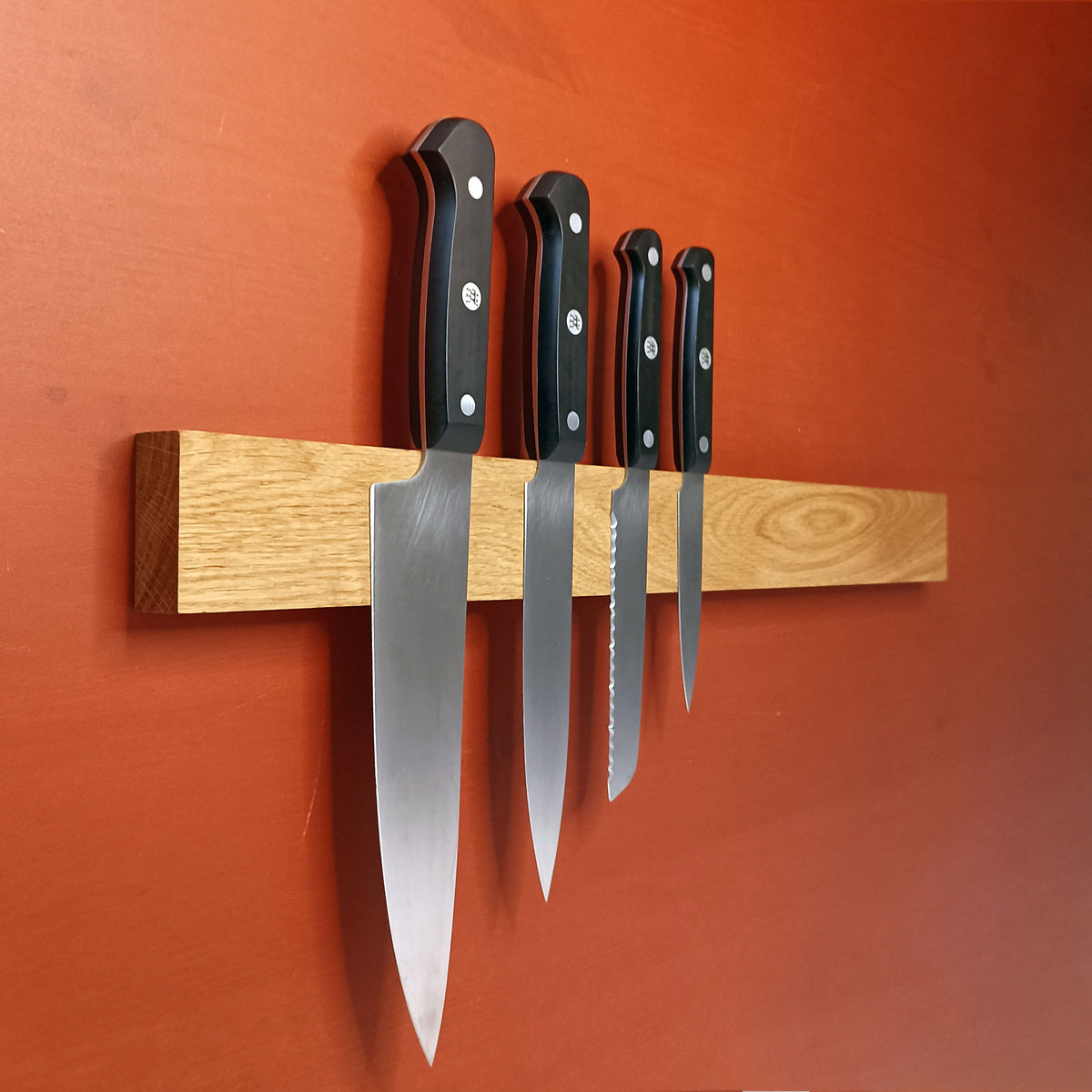 große magnetische Messerleiste | 40 - 54 cm | 100 % Leimfrei | Magnetleiste für Messer | Massivholz Eiche in edlem Design