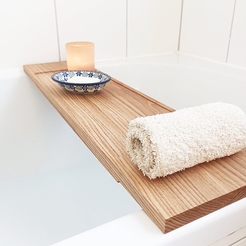 elegante Badewannenablage | 70 - 100 cm | Badewannenablage Eiche massiv | Badewannenablage Holz | Badebrett | Badewannenablage aus Eiche
