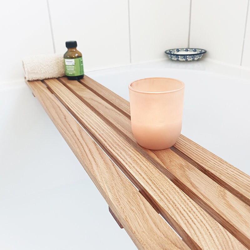 minimalistische Badewannenablage | 70 - 100 cm | Badewannenablage Eiche, massiv | Badebrett | Badewannenablage Holz