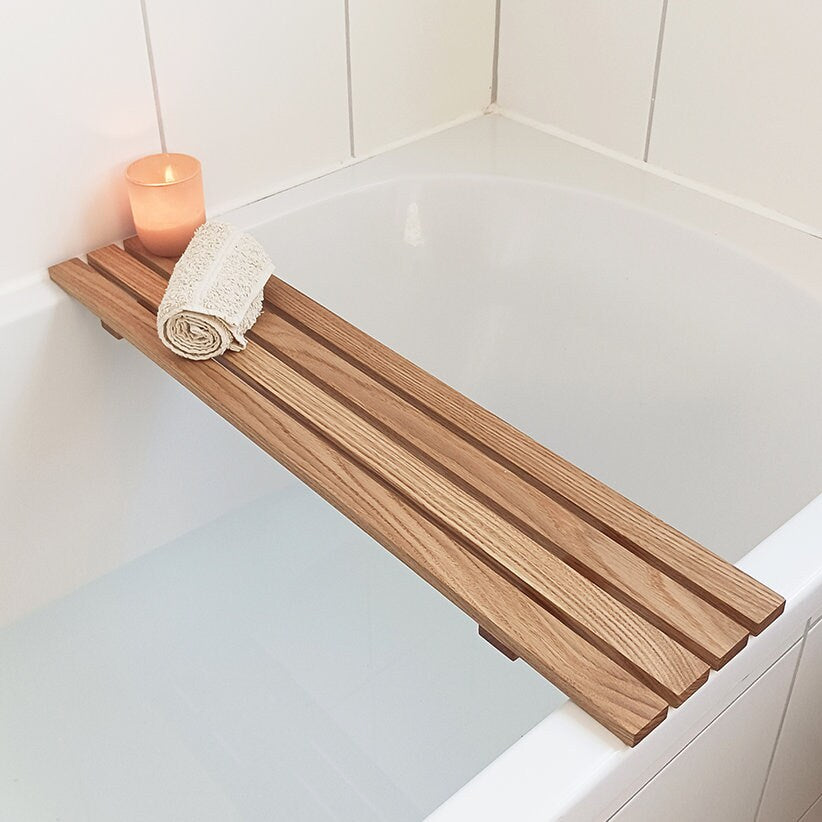 minimalistische Badewannenablage | 70 - 100 cm | Badewannenablage Eiche, massiv | Badebrett | Badewannenablage Holz