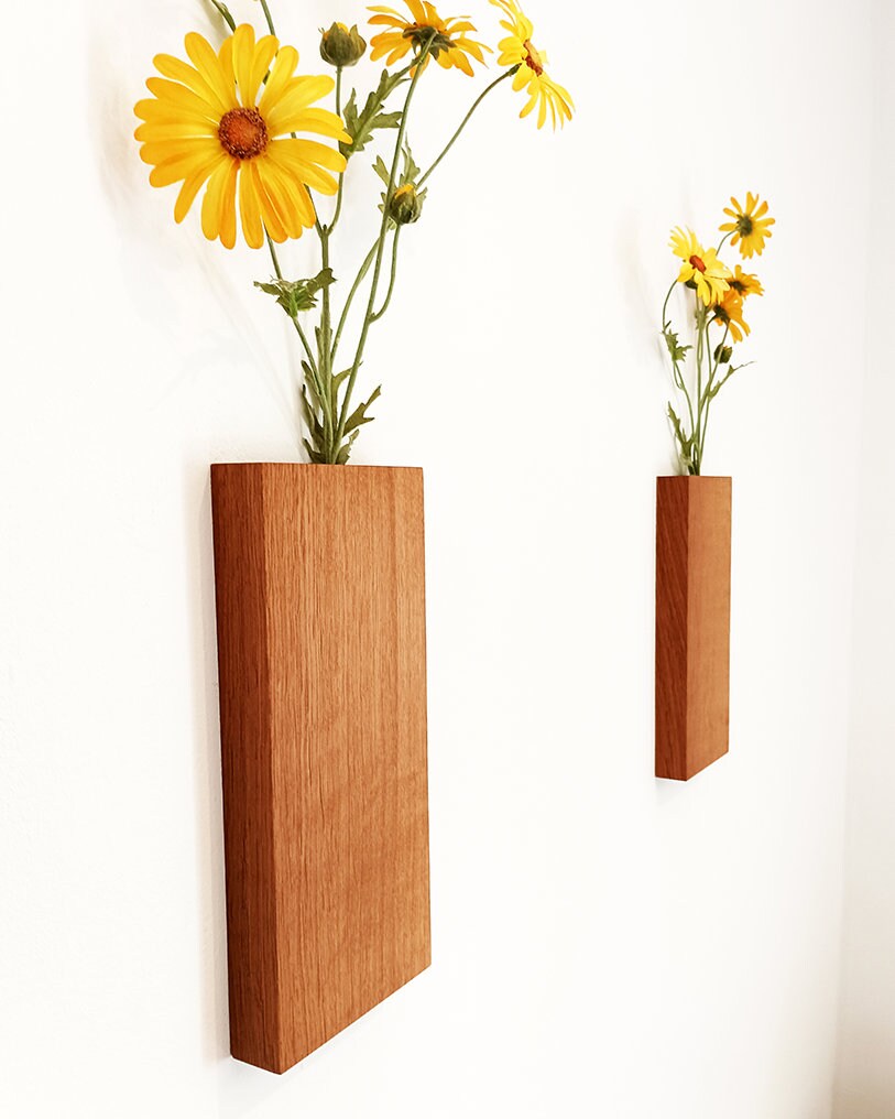 Vase für Trockenblumen | Wandvase | Blumenvase | Vase aus massiver Eiche | gefertigt aus einem Stück | Trockenblumen | Wanddeko | Wohndeko