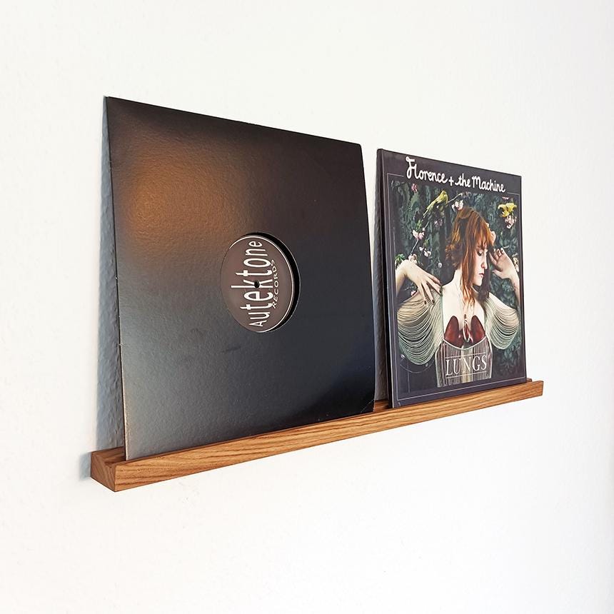 Schallplattenregal für 2 Vinyl, massive Eiche, Vinyl Regaldekor, Aufbewahrung Schallplatten, Plattenregal, Vinylleiste, Schallplattenhalter