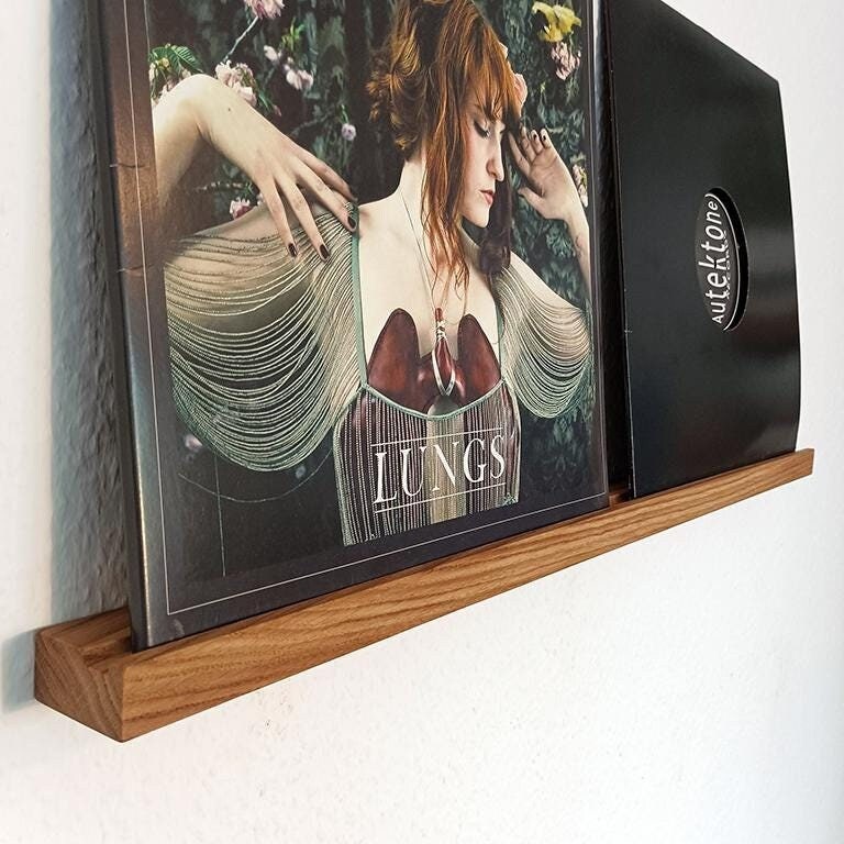 Schallplattenregal für 2 Vinyl, massive Eiche, Vinyl Regaldekor, Aufbewahrung Schallplatten, Plattenregal, Vinylleiste, Schallplattenhalter