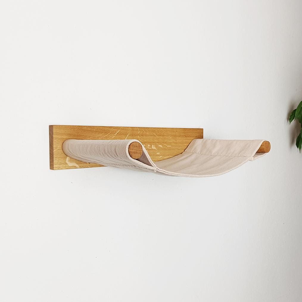 Set aus Hängematte mit Katzenstufen aus massiver Eiche | Katzenwand | Katzenleiter | Kletterwand Katze | Katzenmöbel | Preisvorteil im Set