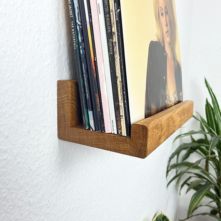 bis zu 12 Vinyl | Schallplattenregal aus massiver Eiche | Vinyl Regaldekor | Schallplatten | Plattenregal| Vinylleiste| Schallplattenständer