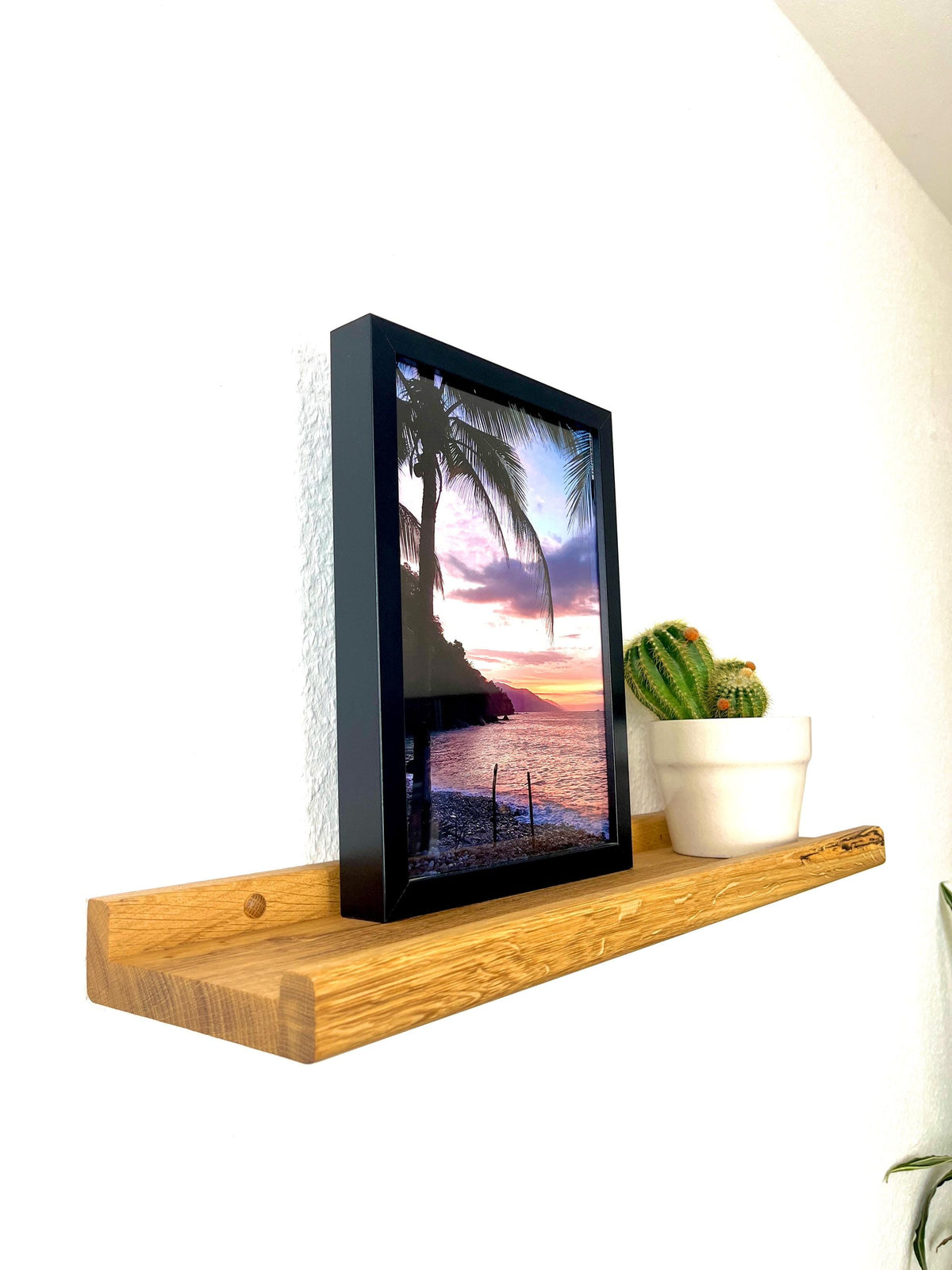 Regal aus massiver Eiche | Bilderleiste | Holzregal | Wandregal | Bücherregal | Fotoleiste | 20 - 100 cm | Regal Flur | Küchenregal