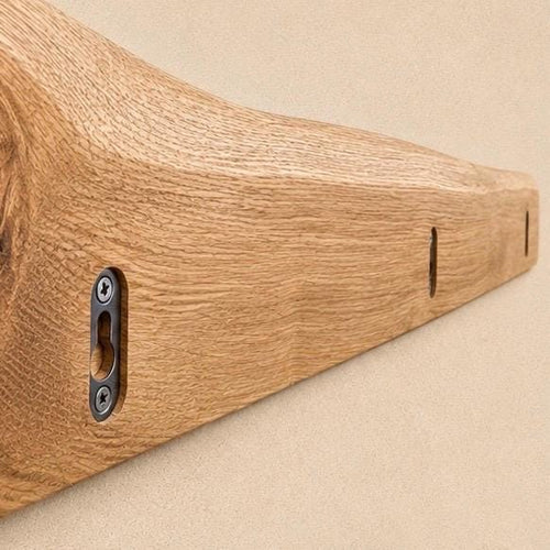 Garderobe mit natürlicher Baumkante | 30 - 100 cm | schwarze Haken | Eiche massiv | Wandgarderobe | Garderobenleiste Holz | Garderobe Eiche