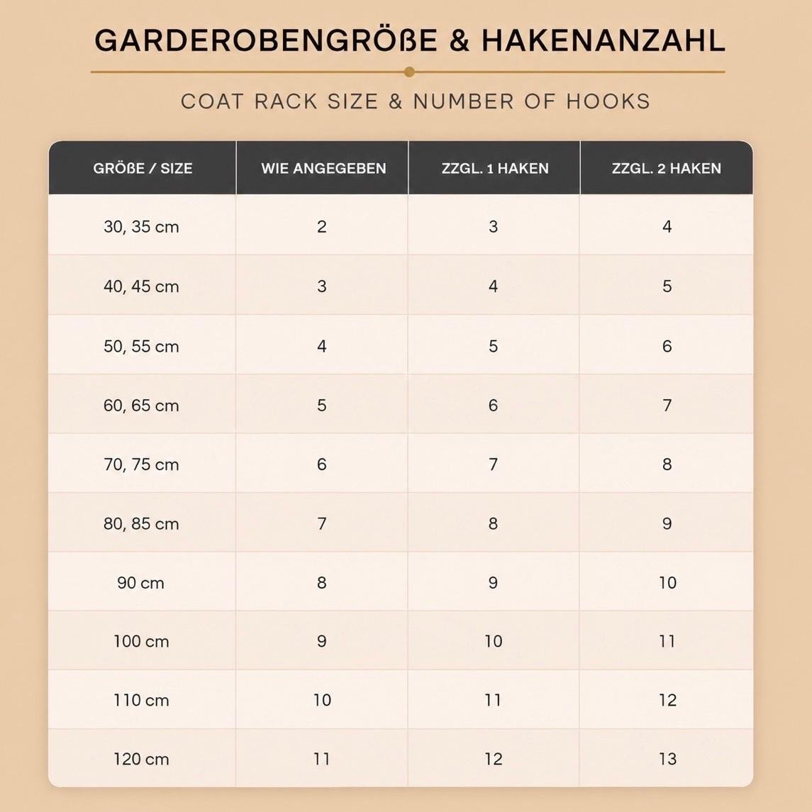Garderobe mit natürlicher Baumkante | 30 - 120 cm | schwarze Haken | Eiche massiv | Wandgarderobe | Garderobenleiste Holz | Garderobe Eiche